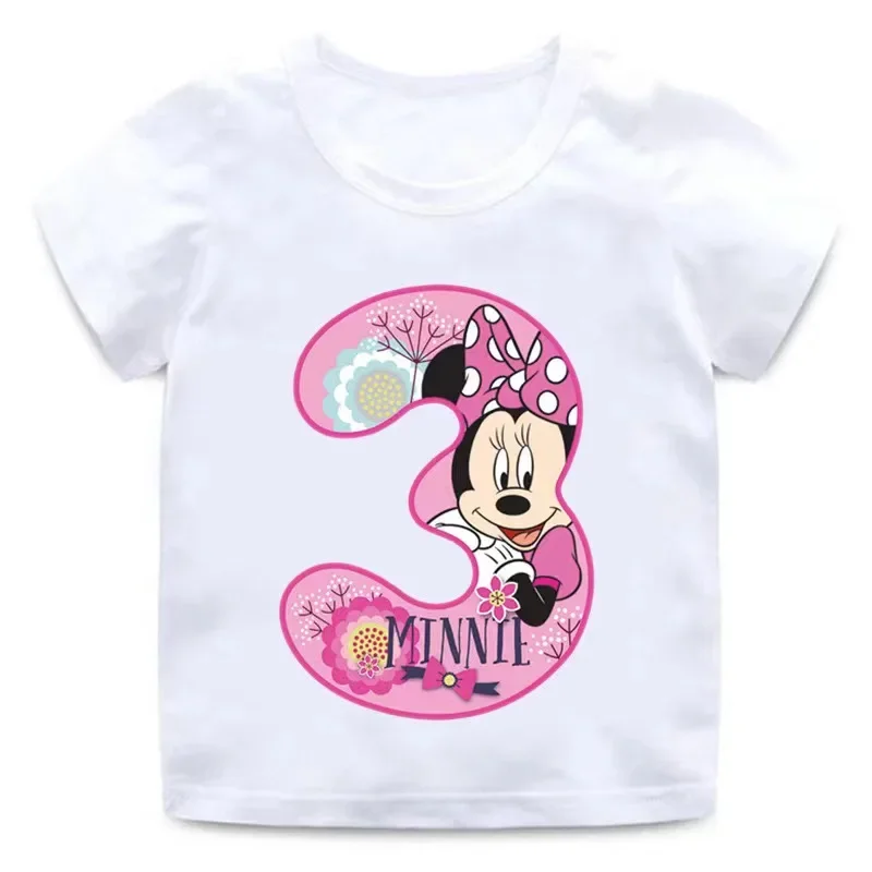 Children clothes tops minnie mouse Birthday Number Children T-shirt Kawaii  Clothes for Girls T Shirt Anime Cartoons Casual