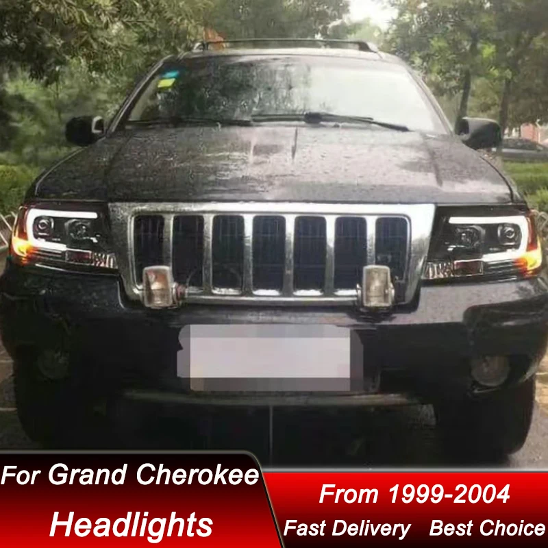 المصابيح الأمامية للسيارة لسيارة جيب جراند شيروكي 99-04 Emark V2 نمط كامل LED كشافات الجمعية ترقية عدسة العارض اكسسوارات عدة