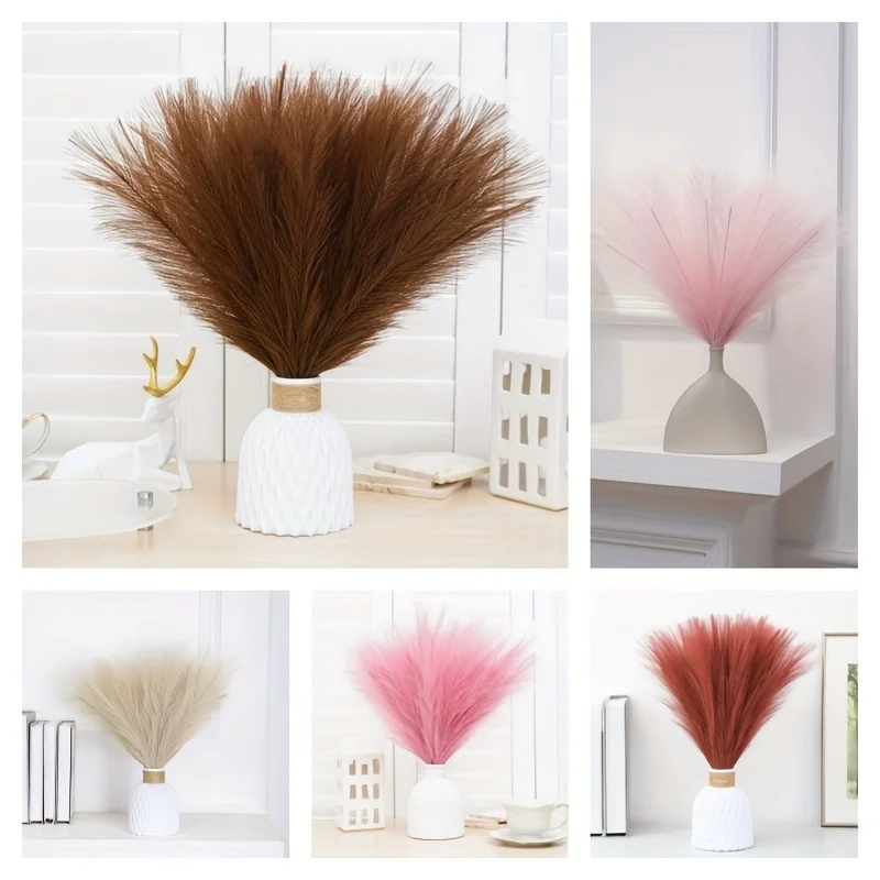 10pc 14in Pampas Grass Artificial Flowers Faux Reed Feather Fake Flower DIY Accessories Boho Home Room Wedding Floral Decoration