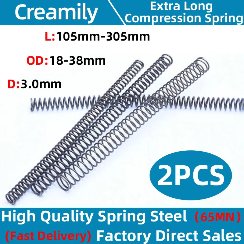 

Creamily 2PCS Wire Diameter 2.0mm 65Mn Spring Steel Compression Spring Extended Extra Long Pressure Springs Length 100-305mm