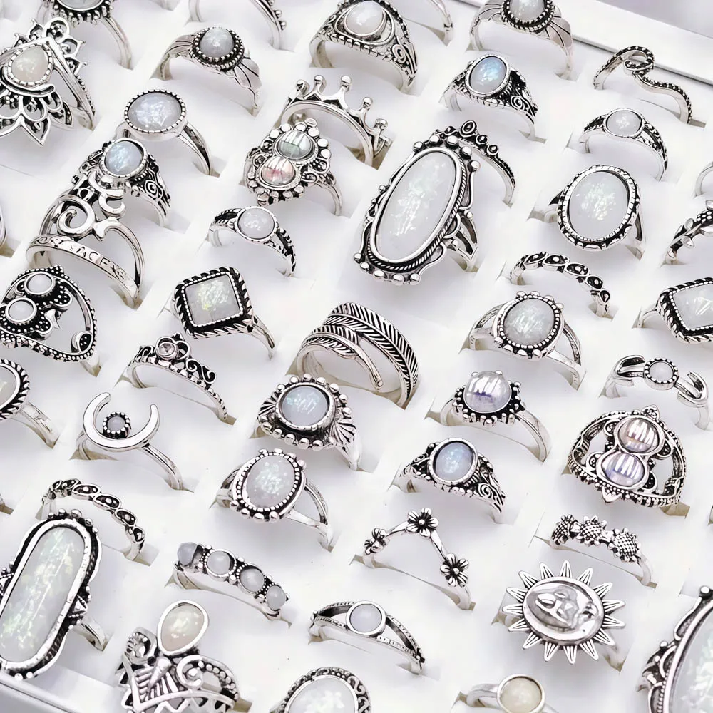 10/20/30 قطعة/الوحدة موضة جديدة خمر سحر بوهو الحجر الطبيعي خواتم للنساء مزيج نمط مهرجان مجوهرات هدايا الديكور الطرف