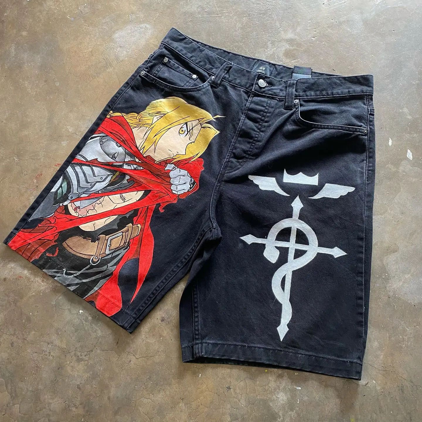 Harajuku Anime Graphic Baggy Short Pants Y2K Pants Denim Gym Streetwear Mens Shorts Harajuku Gothic Men Basketball Short jeans