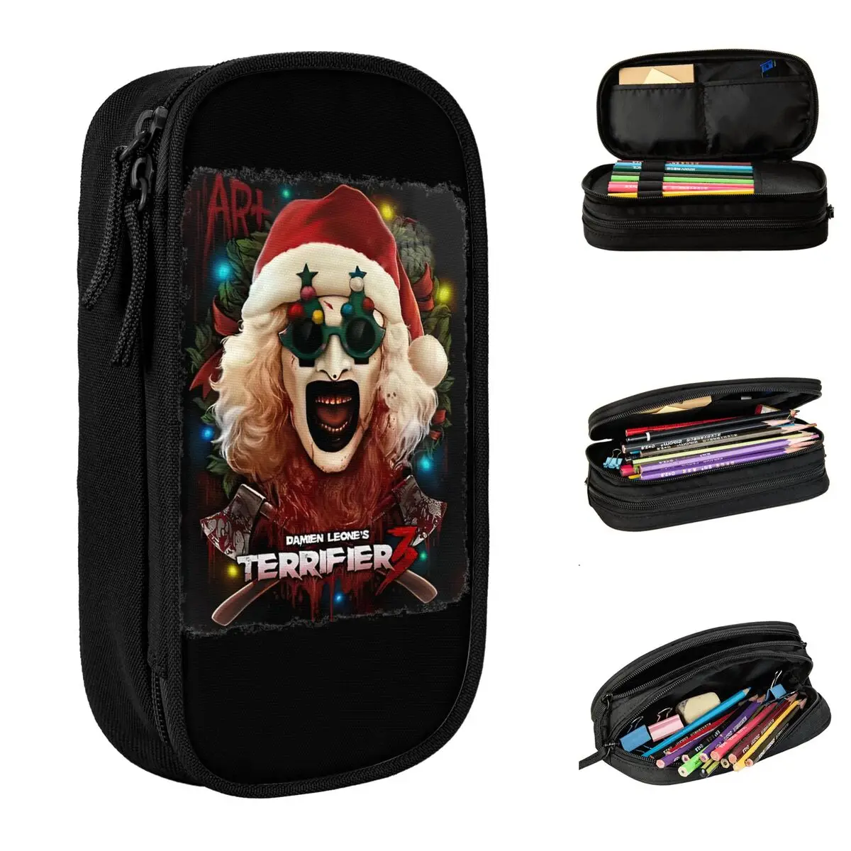 

New Terrifier 3 Christmas Santa Pencil Cases The Clown Pencilcases Pen Holder Large Storage Bags Office Zipper Accessories