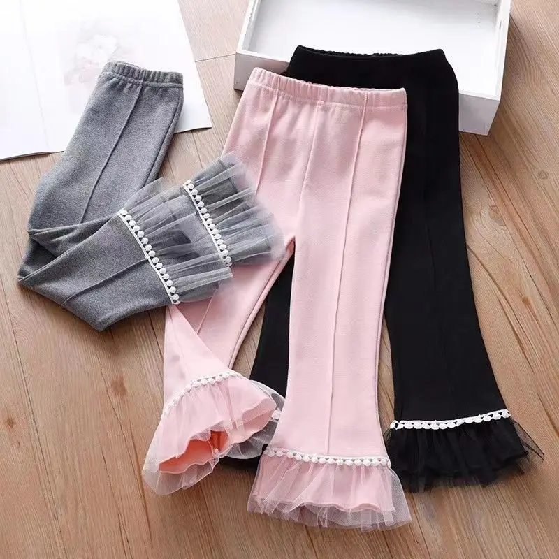 Girls' Spring and Autumn Leggings 2-11Y Children's Outer Pants Baby Micro Trumpet Fashionable Pants