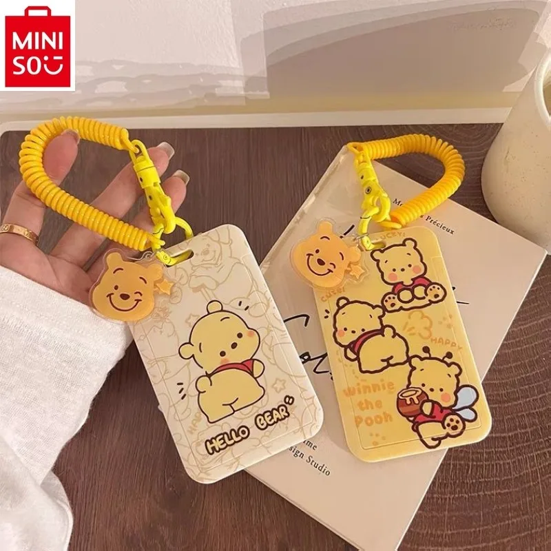 

MINISO Disney Cartoon Winnie Bear Access Control Subway Card Set PC Hard Case with Hanging Rope Spring Rope Student Card Bag