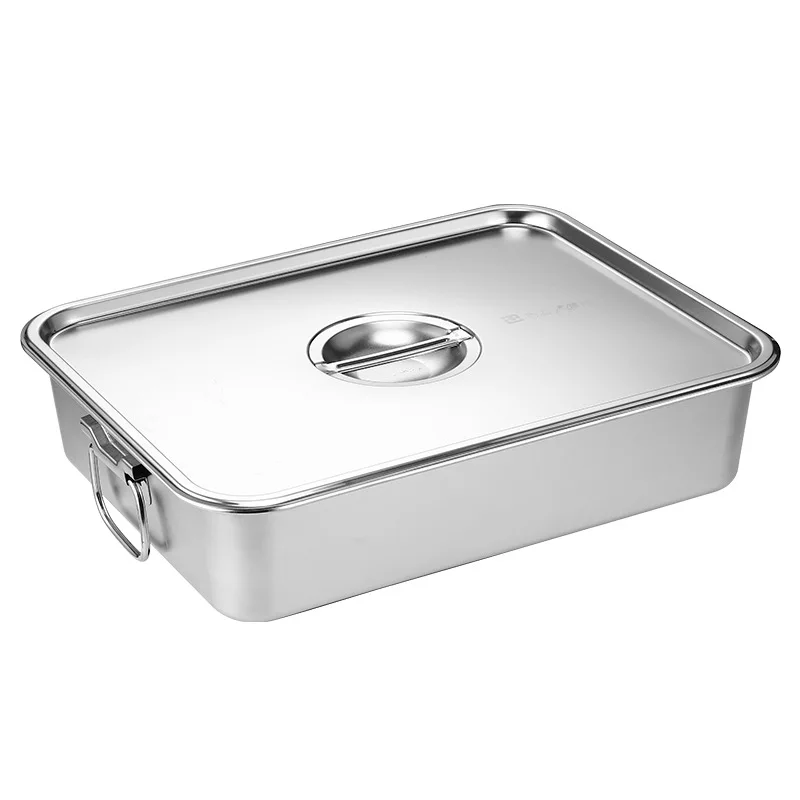 Thicken Stainless Steel Square Basin Deep Plate Fruit Food Storage Tray with Handle Cake Bread Loaf Pans Kitchen Baking Dish