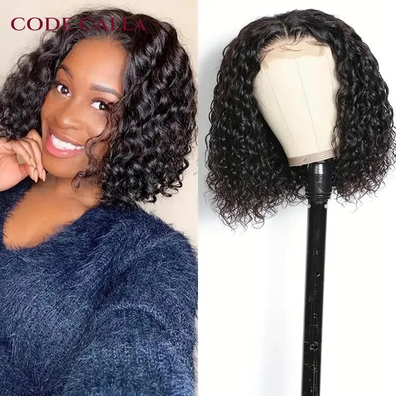 Beaushine-Perucas Curly Bob para Mulheres Negras, Cabelo Humano, Perucas de Fechamento de Renda, Parte Média, Onda de Água, 13x4