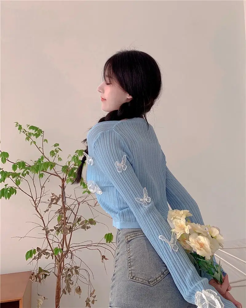 Women's Knitted Butterfly Cardigan V-Neck Short Sweater