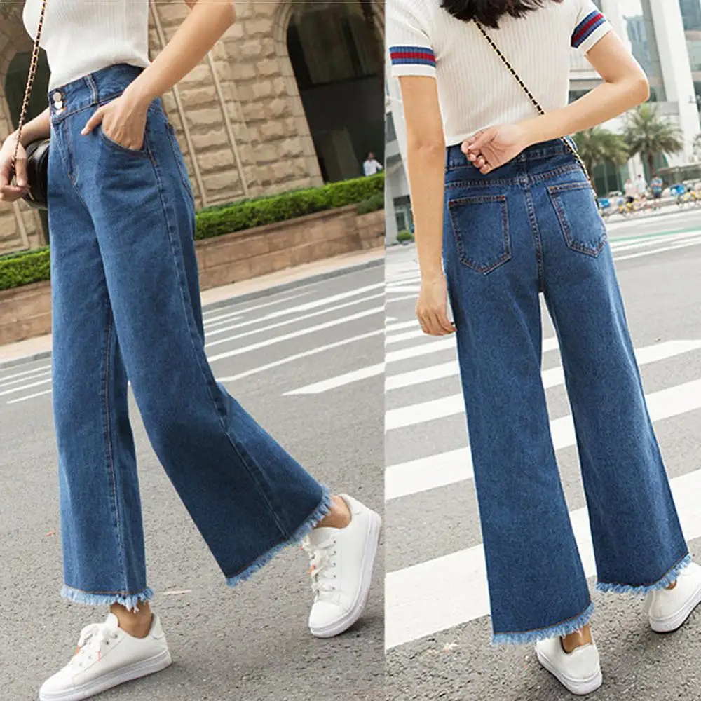 Women Jeans 2022 Elastic Waist Loose Denim Pants Ninth Pants Casual Solid Baggy Mom Pants Spring Summer Trousers