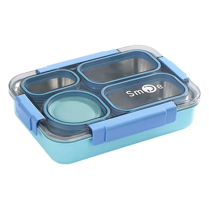 Bento-Lunchbox mit 4 geteilten Edelstahlfächern für Kinder, isolierte Lunchbox für Schule, Büro, Küche, Lebensmittelaufbewahrungsbehälter