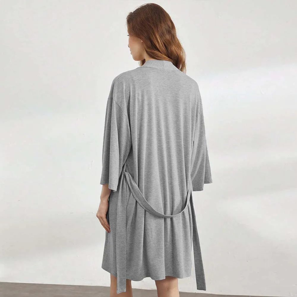 2 Piece Women Pyjamas Set Silk Soft Camisole Nightgown with Robe Grey Kimono Dress V Neck Sleepwear Lounge Sets Vestidos view 2