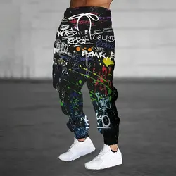 2024 New Fashion Graffiti Printed Sweatpants Men's Large Size Loose Casual Pocket Drawstring Sweatpants Winter Thick Warm Pants