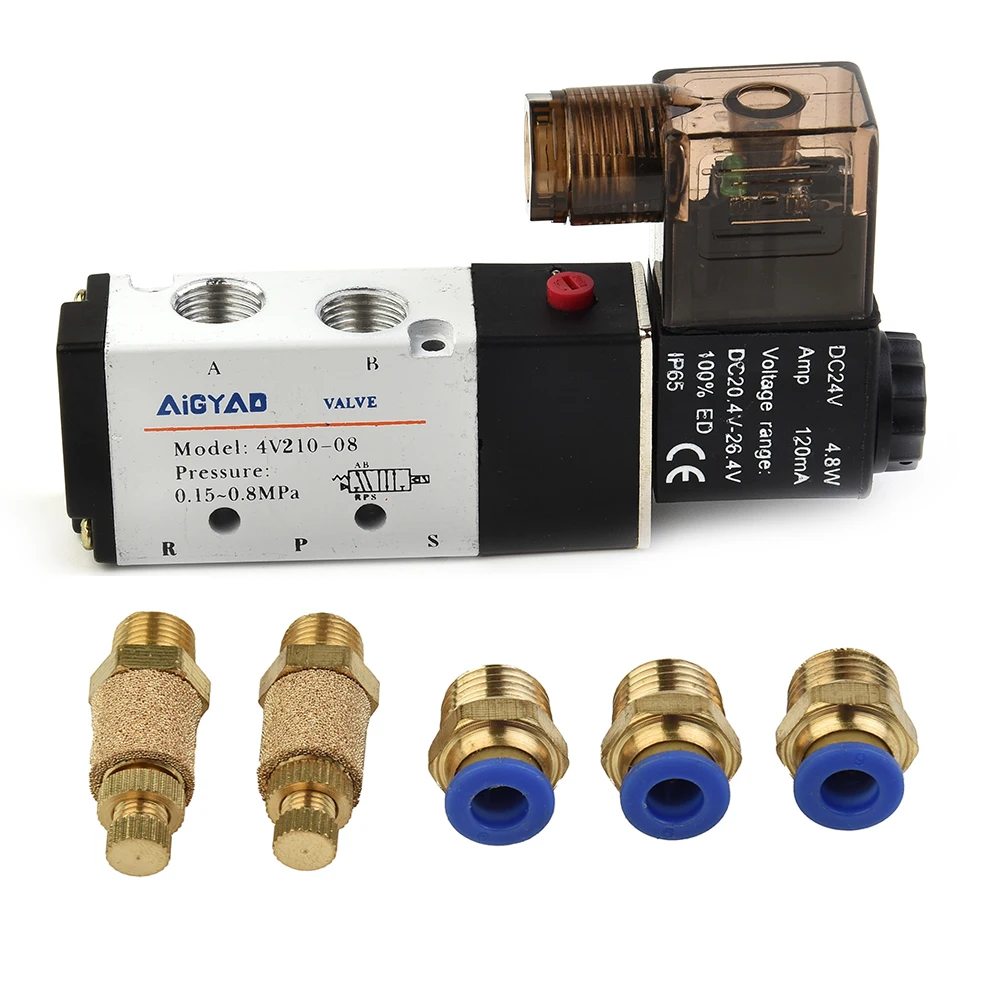 

Reliable Operation 4V21008 Solenoid Valve Two Position Five Way with DC 24V Power Consumption and Connector Muffler