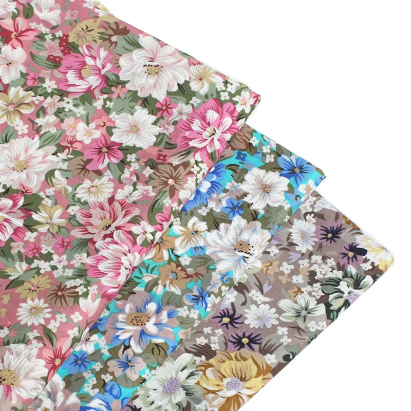 Viaphil 100% Cotton Graceful Blooming Poplin Flower Series  Pattern Printed Cotton Fabric Patchwork Cloth Dress Home Decor