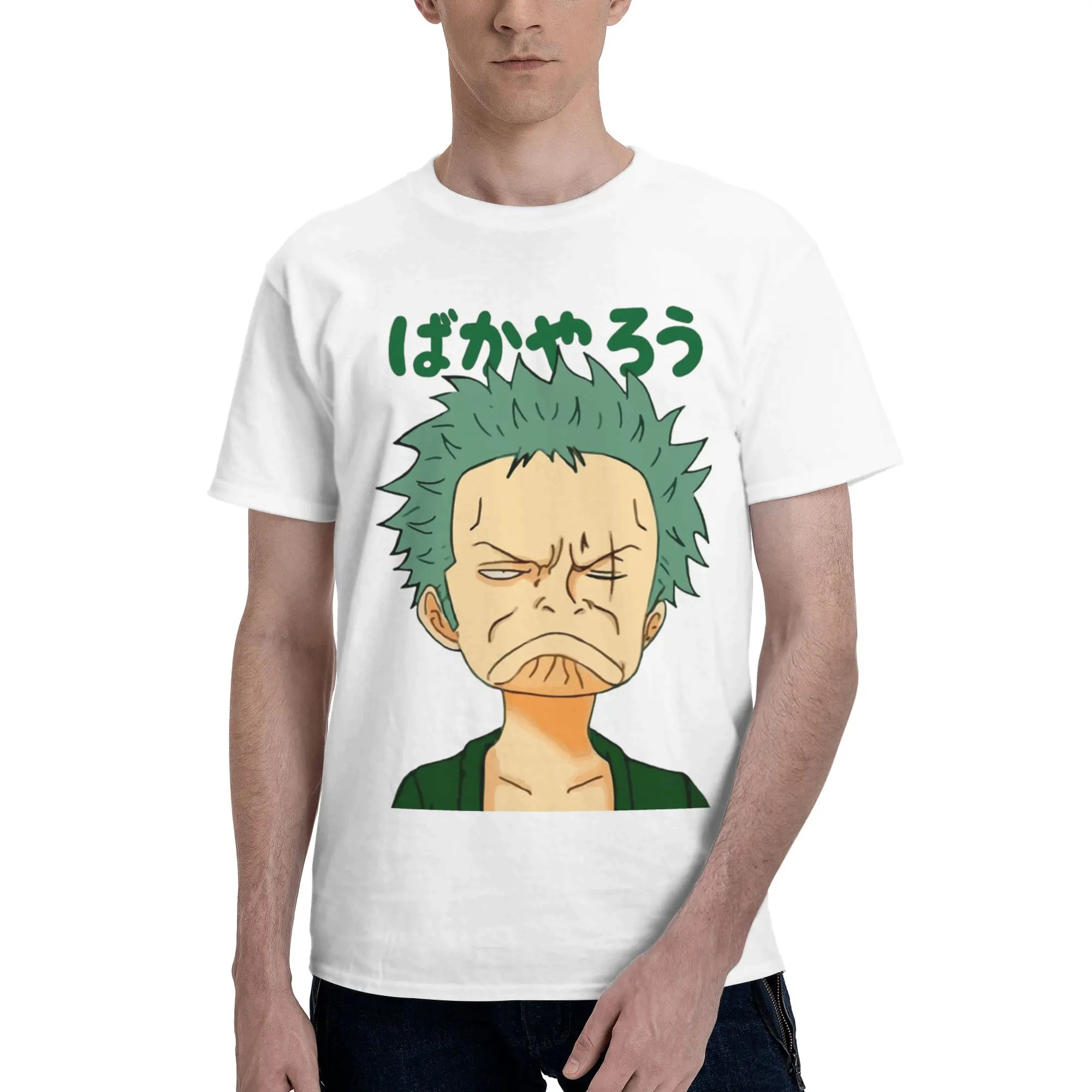 Roronoa Zoro Funny Face  Men T Shirt One Piece Funny Tees Short Sleeve Crew Neck Cotton Graphic Printed Clothes T-Shirt