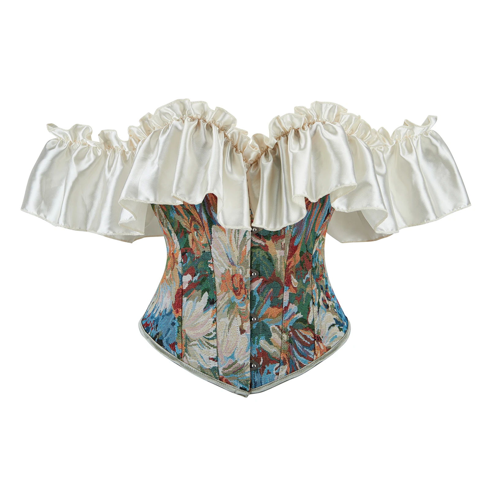 Women Corset Bustier Tops Retro Jacquard Ruffle Sleeve Body Shaper For Beach Vacation Summer Party Wear Streetwear