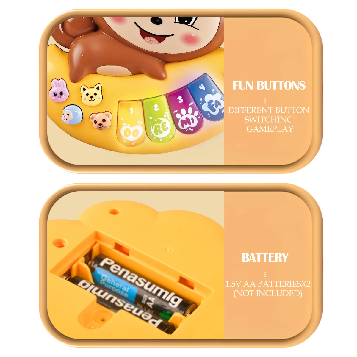 Baby Piano Toys, Animal Music Keyboard with Light Early Learning Educational Rabbit Monkey Penguin and Cow Colors Random Gifts