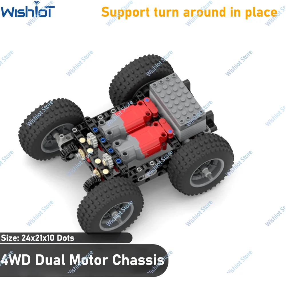 MOC 4 Wheels Drive Tech Car Chassis Off-road Frame Turn Around L Motor APP Remote Control Building Block Power Functions Vehicle