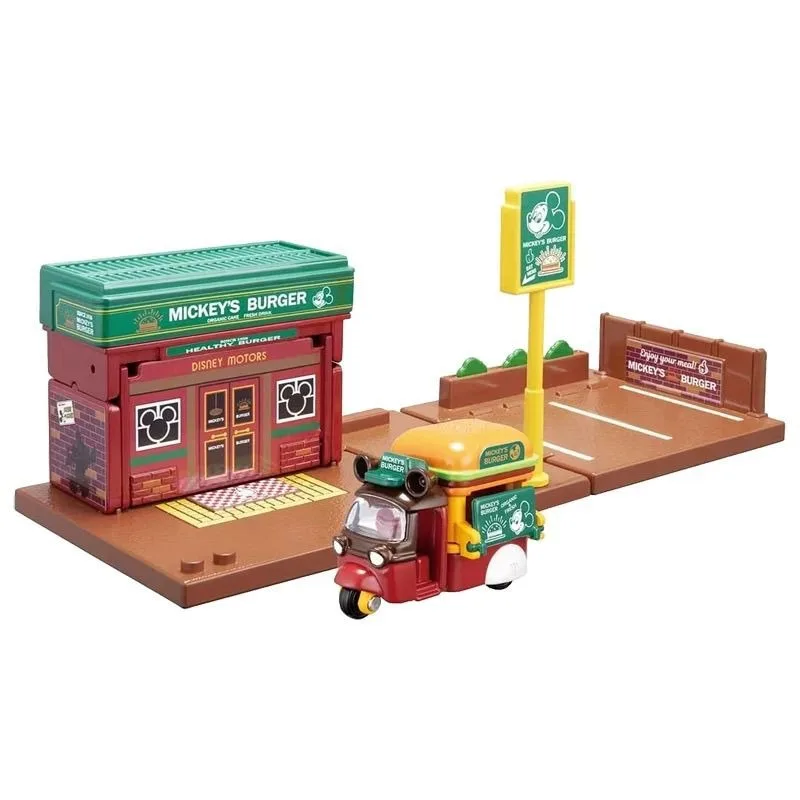 TAKARA TOMY Disney ensemble de voies de voiture en alliage Mickey Burger Shop jouet cadeau parfait pour les enfants