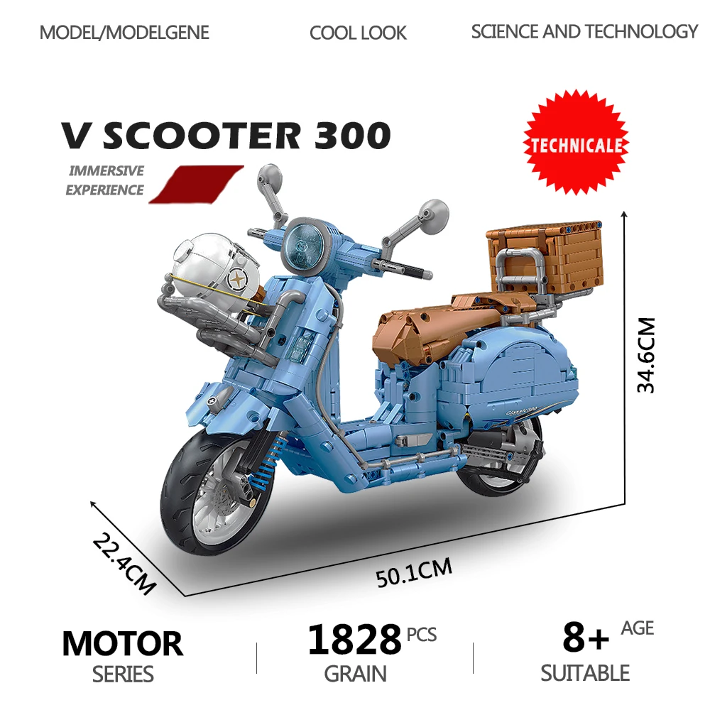 

V Scooter Classic 300 Motorbike Model Building Blocks Classic And Retro Motorcycle Bricks MOC Collection Toys For Boy Girls Gift
