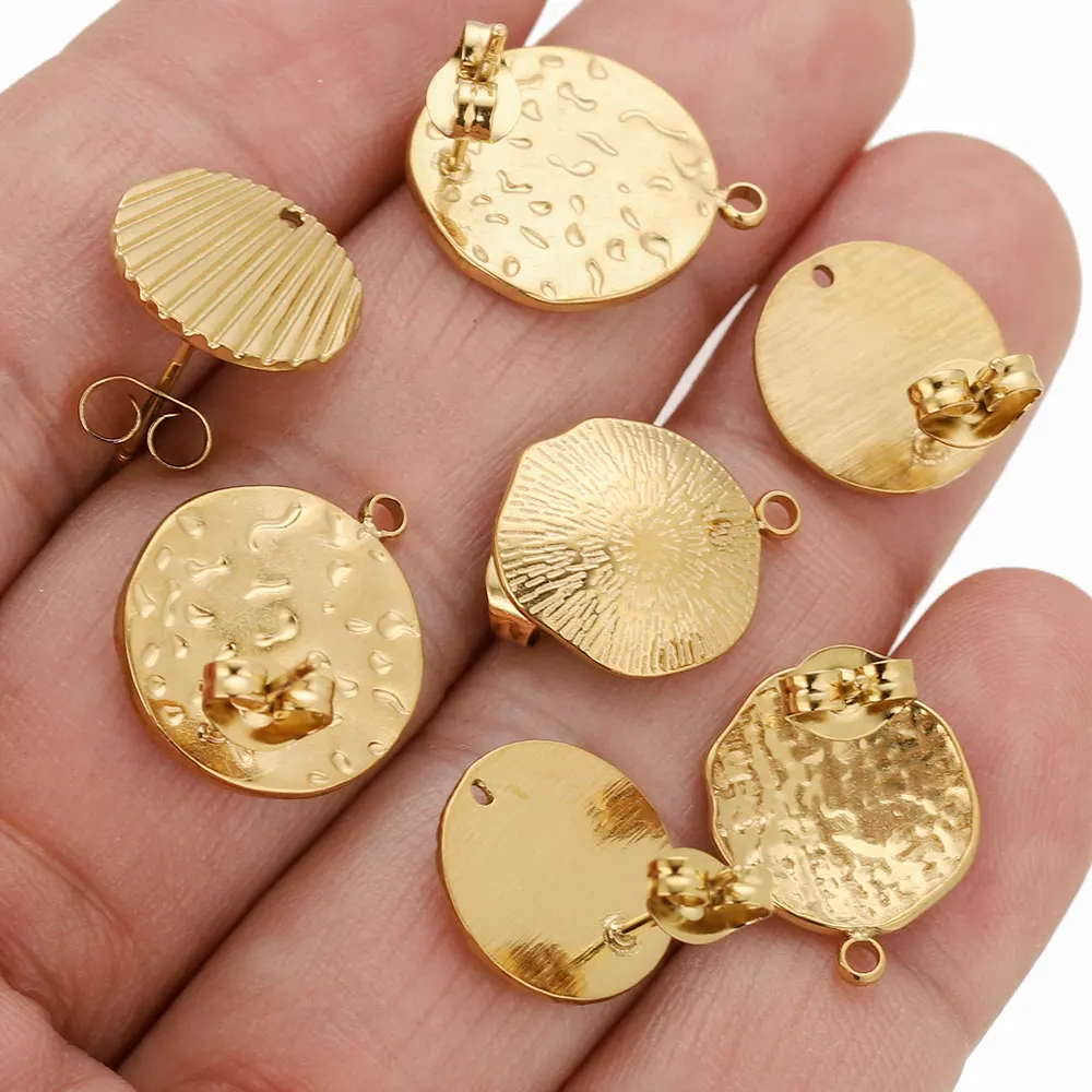 6pcs Lot Stainless Steel Gold Earrings Round Texture Hooks Posts Earrings Back for DIY Jewelry Making Supplies Wholesale Bulk