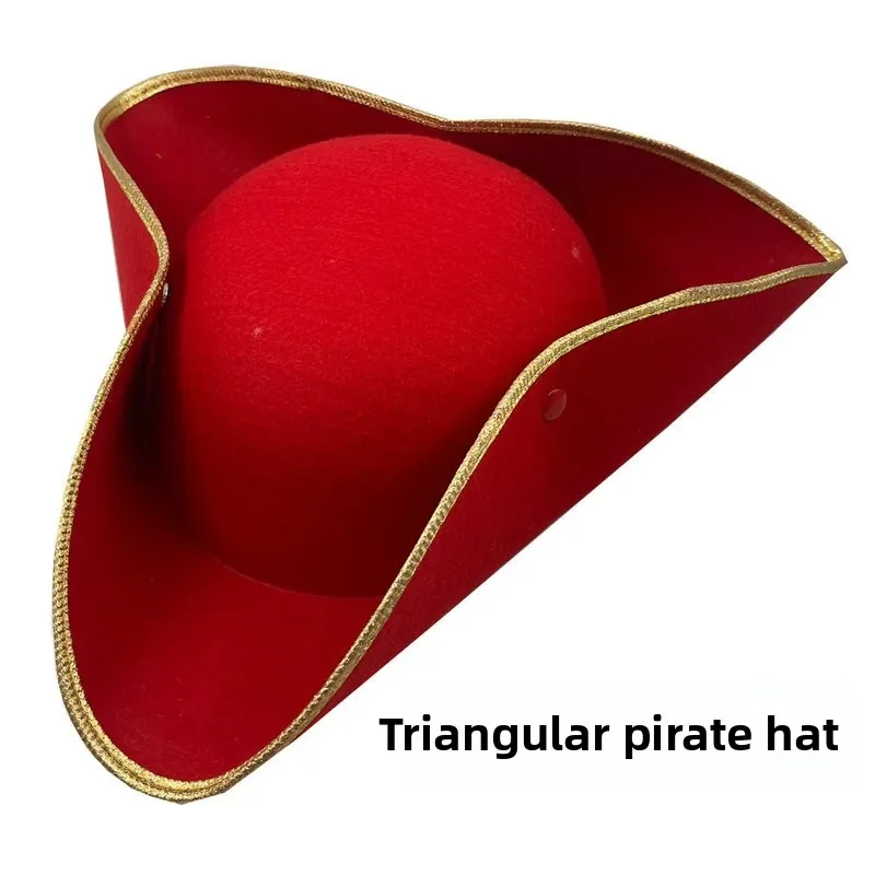 

Red Adult Colonial Tricorn Hats Halloween Carnivals Photography Decors Pirate Hat Adult Carnivals Hat Party Festives Headwear