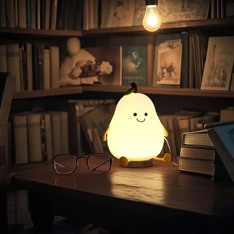 Cute 7 Colors Pear-Shaped Silicone Decompression Light, Touch-Controlled , For Rooms Bedside Lamp