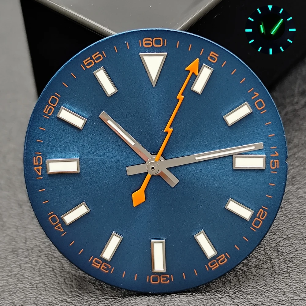 Blau-Grün Leuchtendes 28,5mm Zifferblatt ohne Datum, Zeiger mit individuellem Logo, passend für NH35 8215 2824 2836 Uhrwerke, Uhrenzubehör – Detail 12