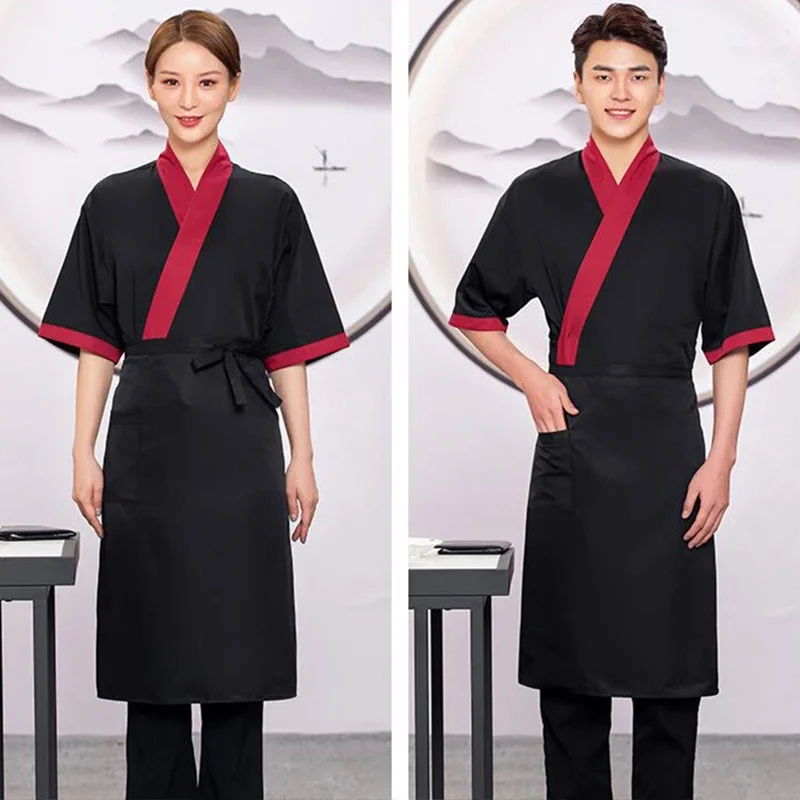 Japanse stijl Sushi Restaurant Ober Overalls Kimono Hanbok Unisex Catering Barbecue Winkel Ober Werkkleding Tops met schort