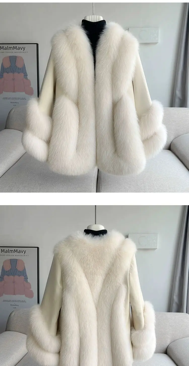 Whole Skin Fox Fur Grass Women's Mid length 2023 New Fur Integrated Sheep Skin White Duck Down Down Coat Winter