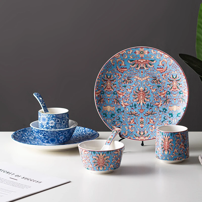 

New Chinese Style Hotel High-end Restaurant Ceramic Tableware Set Table, Bowl, Plate, Dish, Spoon, Cup