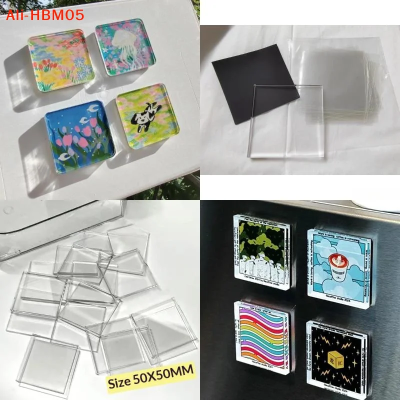(HB05)10Pcs High Transparent Acrylic Square Round With Magnetic Sheet Material Package Home Decor DIY Refrigerator Magnet
