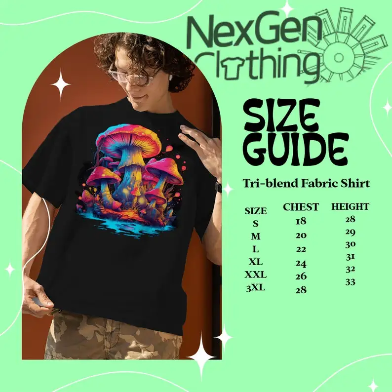 Giant Trippy Mushrooms Psychedelic T-Shirt Tee Top Men's Black Cotton Shirt | Mens Goth Fantasy Shirts | Dark Graphic T-Shirts