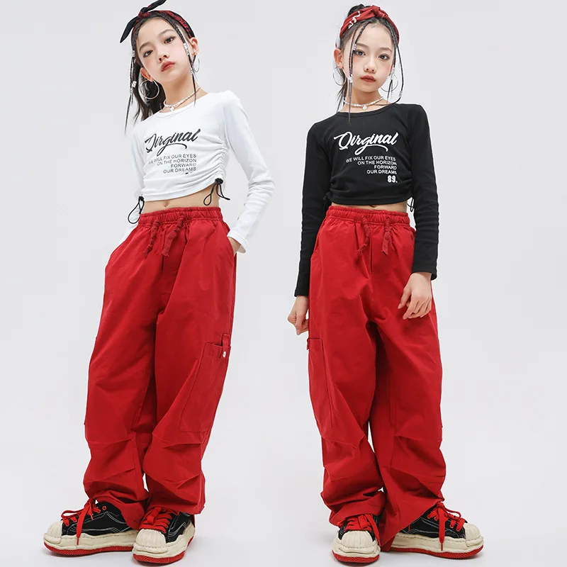 Bambini Street Dance Hip Hop vestiti ragazze manica lunga T Shirt pantaloni Jazz Modern Dance Performance Costume adolescenti abbigliamento Casual