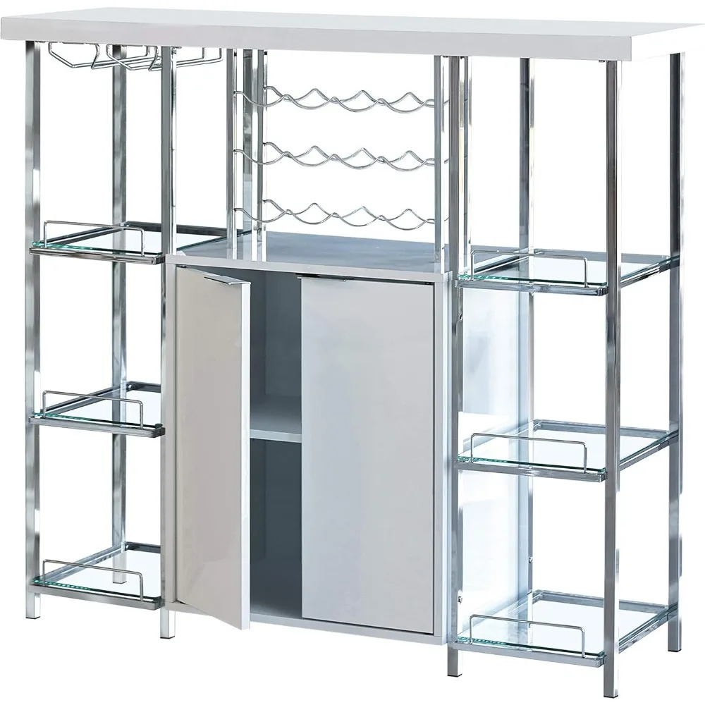 Furnishings Gallimore 2-Door Bar Cabinet with Glass Shelf High Glossy White and Chrome