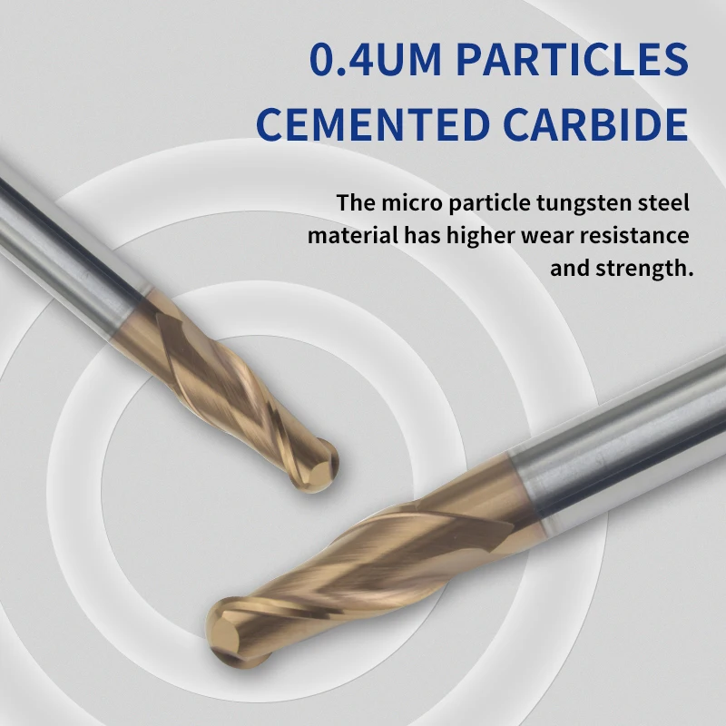 Sfera d'acciaio di tungsteno fresa fine HRC62 2 Flute Sfera Naso Fresa Carburo di Tungsteno Fresa CNC Strumento R0.5mm 2mm 4 millimetri 7 millimetri 10 millimetri