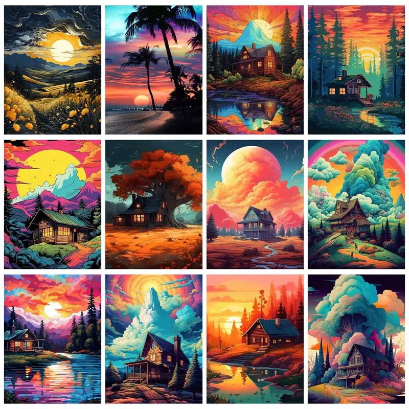 

RUOPOTY Painting By Numbers For Beginner Kits Colorful scenery Acrylic paints Home decoration