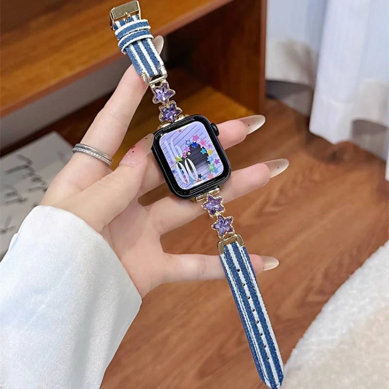 

Fashionable high-end denim star studded compatible iWatch strap 38mm 40mm 41mm 42mm 44mm 45mm 49mm fashionable strap