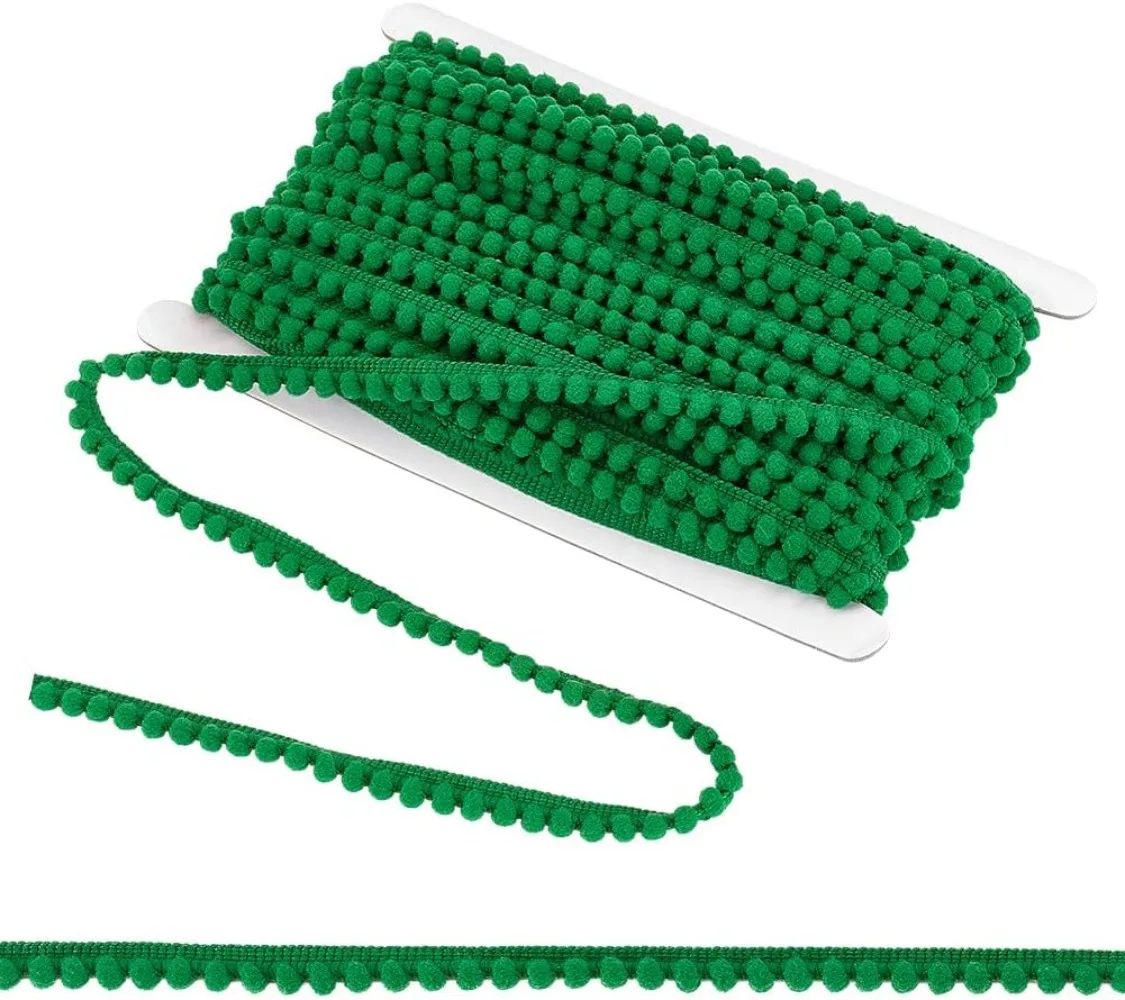 24 Yards Green Pom Pom Trim 3/8 inch Wide Ball Fringe Trim Tassel Trim Sewing Lace Ribbon with 5mm Balls for Home making kit