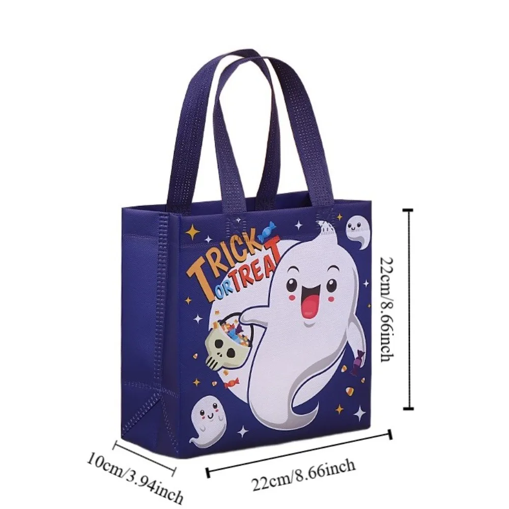 Cute Ghost Halloween Non-woven Handbag Trick or Treat Bag Large Capacity Halloween Gift Bag Castle Printed Pumpkin Bag Kids