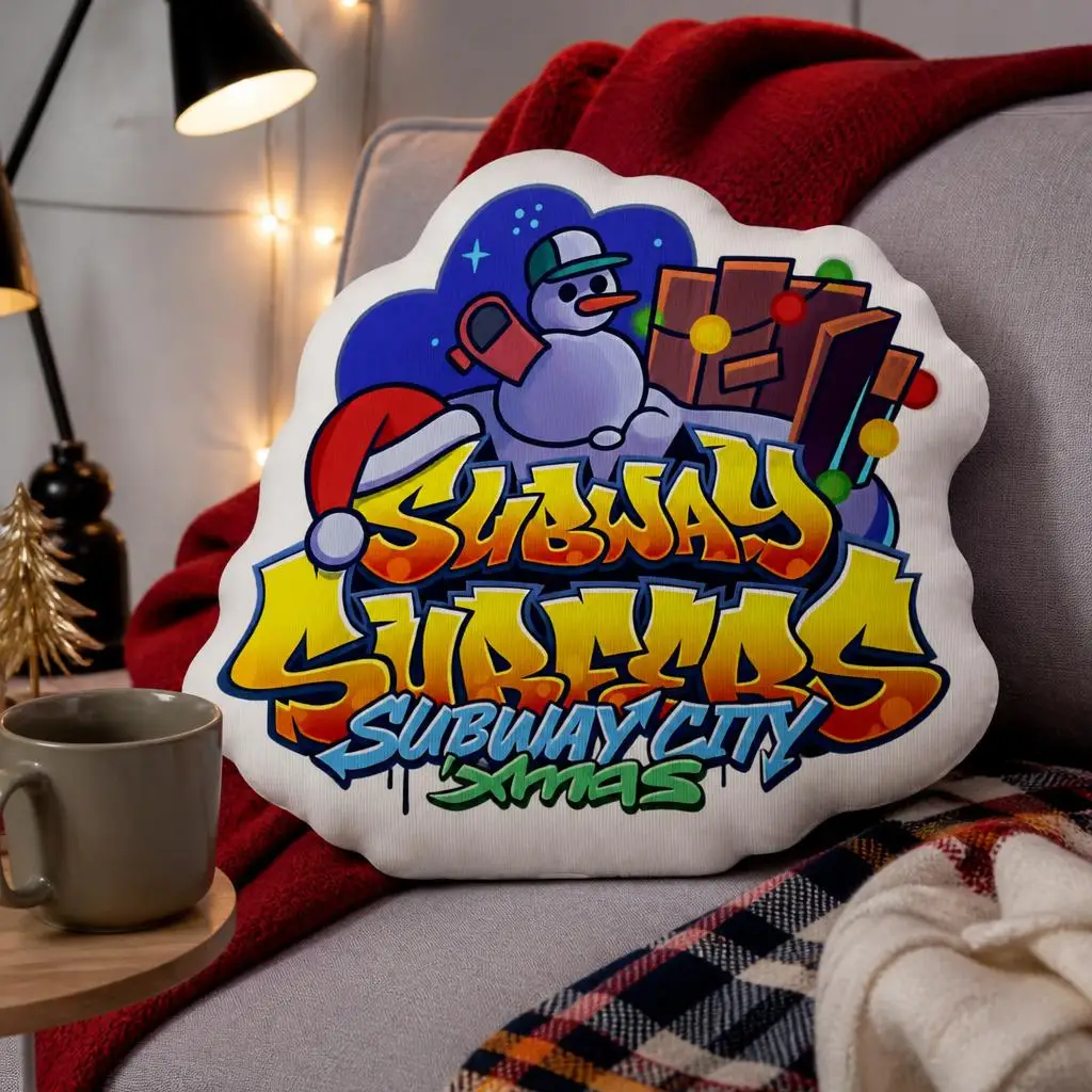Subway Surfers Christmas Shaped Pillow Irregular Stuffed Cushion Game Fan Throw Pillow Sofa Home Decor Gift Holiday Room