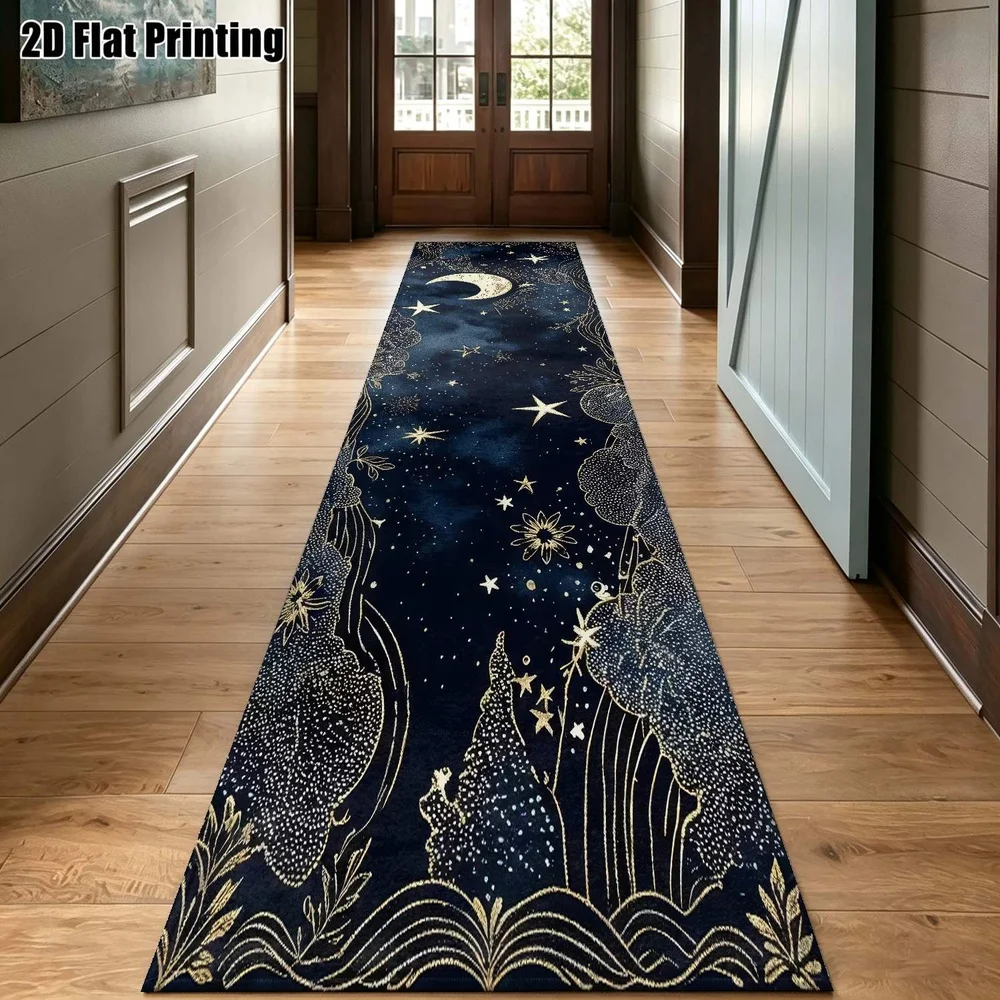 1Pc Dreamy Star Moon Starry Sky Pattern Printed Strip Carpet, Mysterious Astrology Art Style Corridor Carpet, Suitable for Kitchen, Bedroom, Foyer, Balcony, Entrance, Bedside, Romantic Starry Sky Atmosphere Home Soft Decoration