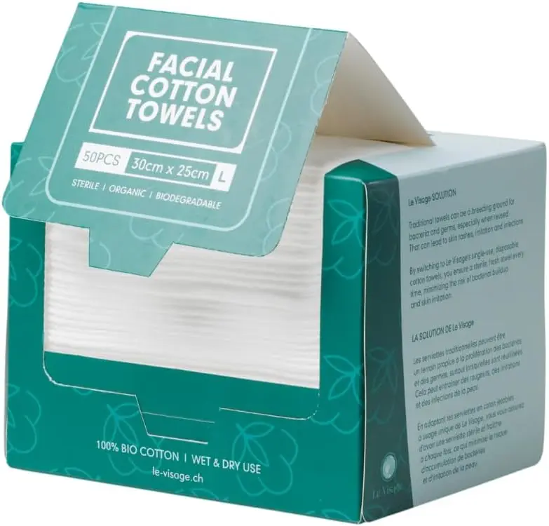 

100% Cotton Facial Towels, 50 Pack, Oeko-TEX Certified, Biodegradable, Ultra Soft, Disposable Makeup Remover Wipes