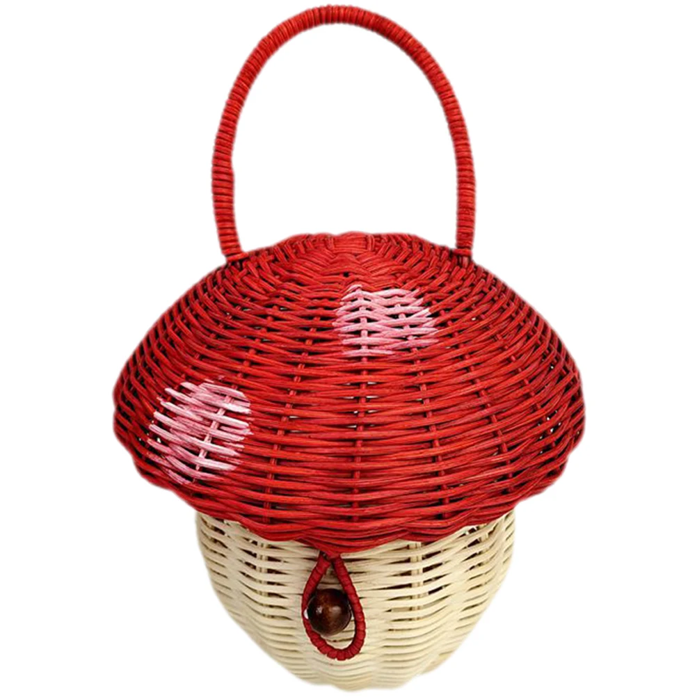 

Rattan Handbag Candy Storage Basket Mushroom Woven Basket Handbag Decor for Photography Prop