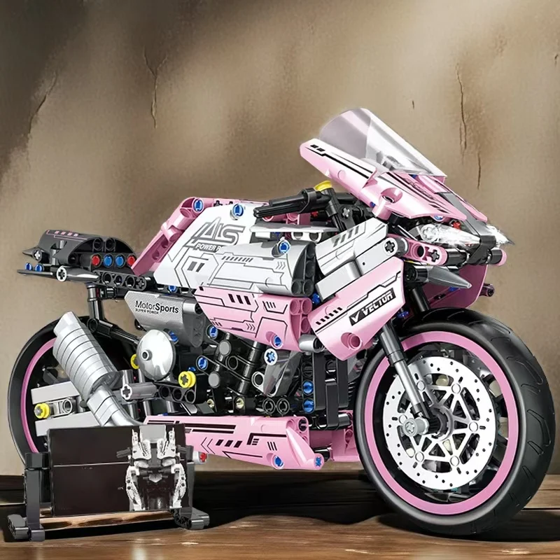 

2468-Piece Pink Motorcycle Building Block Set - Stylish Toy Model, Durable Abs Material, Suitable for Educational Construction Kits | Modern Motorcycle Design