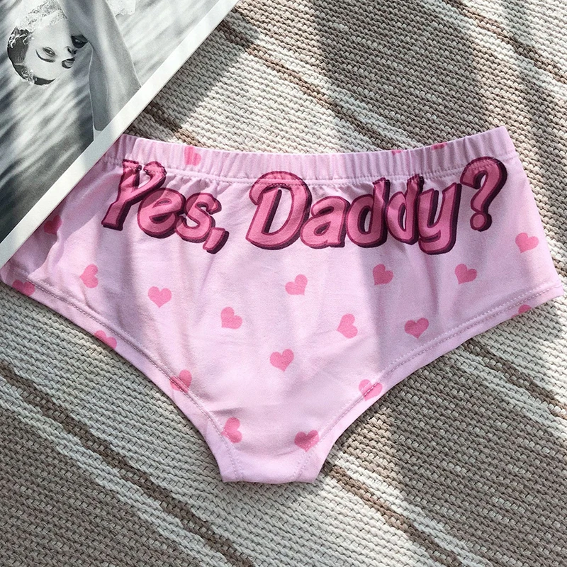 YES DADDY Sexy Sports Underwear for Women Sexy Letters Underpants Cute Sweet Briefs Comfortable Pink Hearts Panties