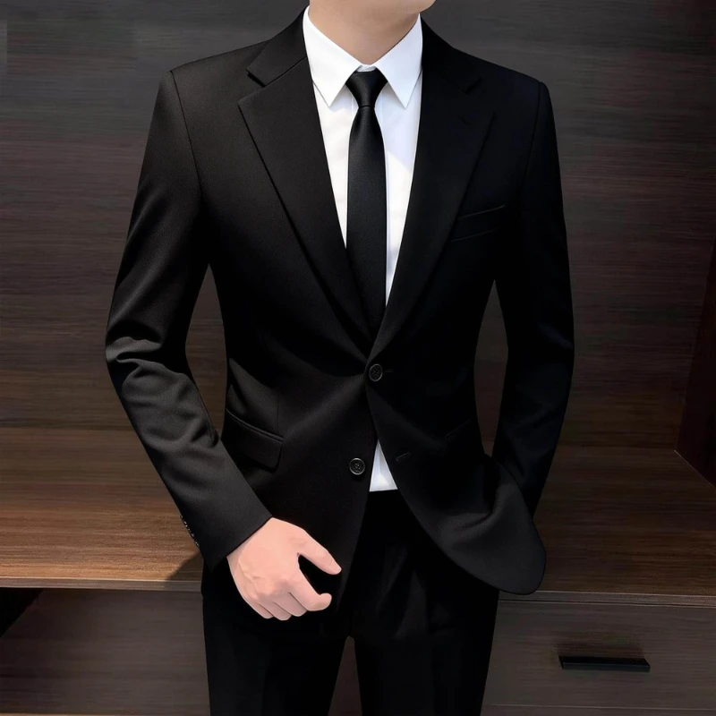 Men's Black Business Suit Set Classic Formal Wedding Tuxedo Slim Fit Groom Groomsmen Blazer Pant for Office Interview Career