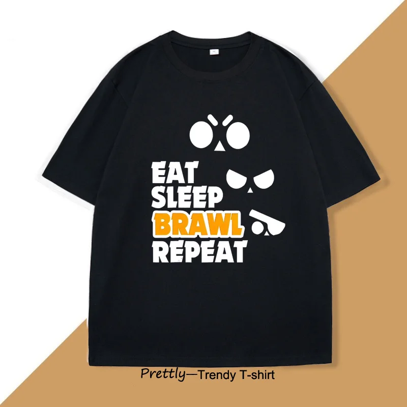 Eat Sleep Brawl Repeat T Shirt for Men Women Gamer Mobile Game Brawl Printed T-shirt Casual Cotton Short Sleeve Men's Clothing