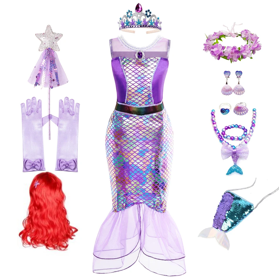 Girl Mermaid Dress Kids Charms Princess Costume Cosplay Birthday Party Dresses Halloween Clothing