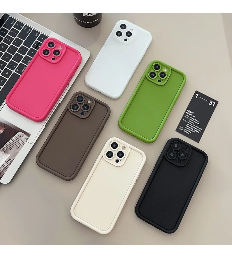 

Contrast Wide Camera Bezel Liquid Silicone Phone Case For Iphone 12 13 14 15 16 17 Multi Color Shockproof Shell